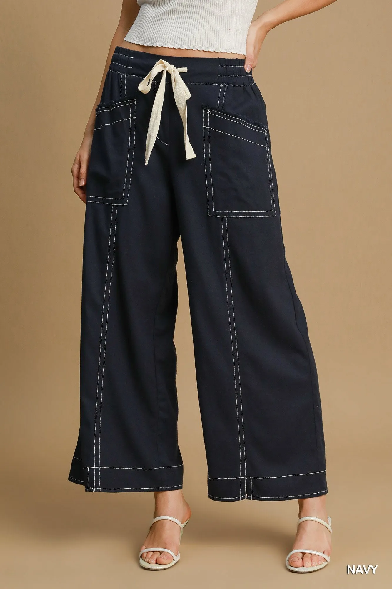 Wide Leg Pull On linen blend Pants
