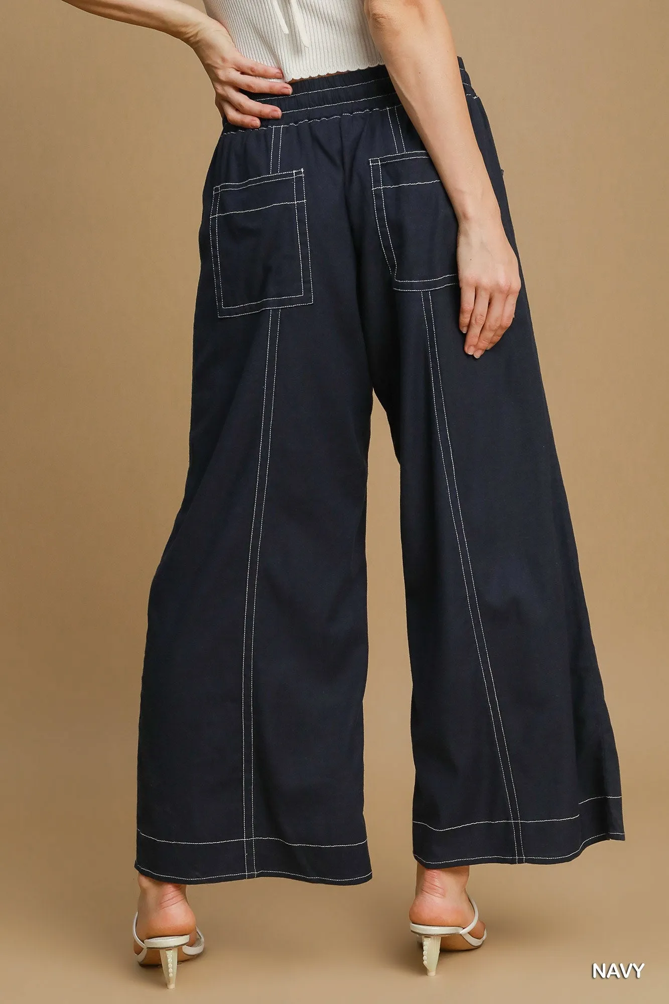 Wide Leg Pull On linen blend Pants