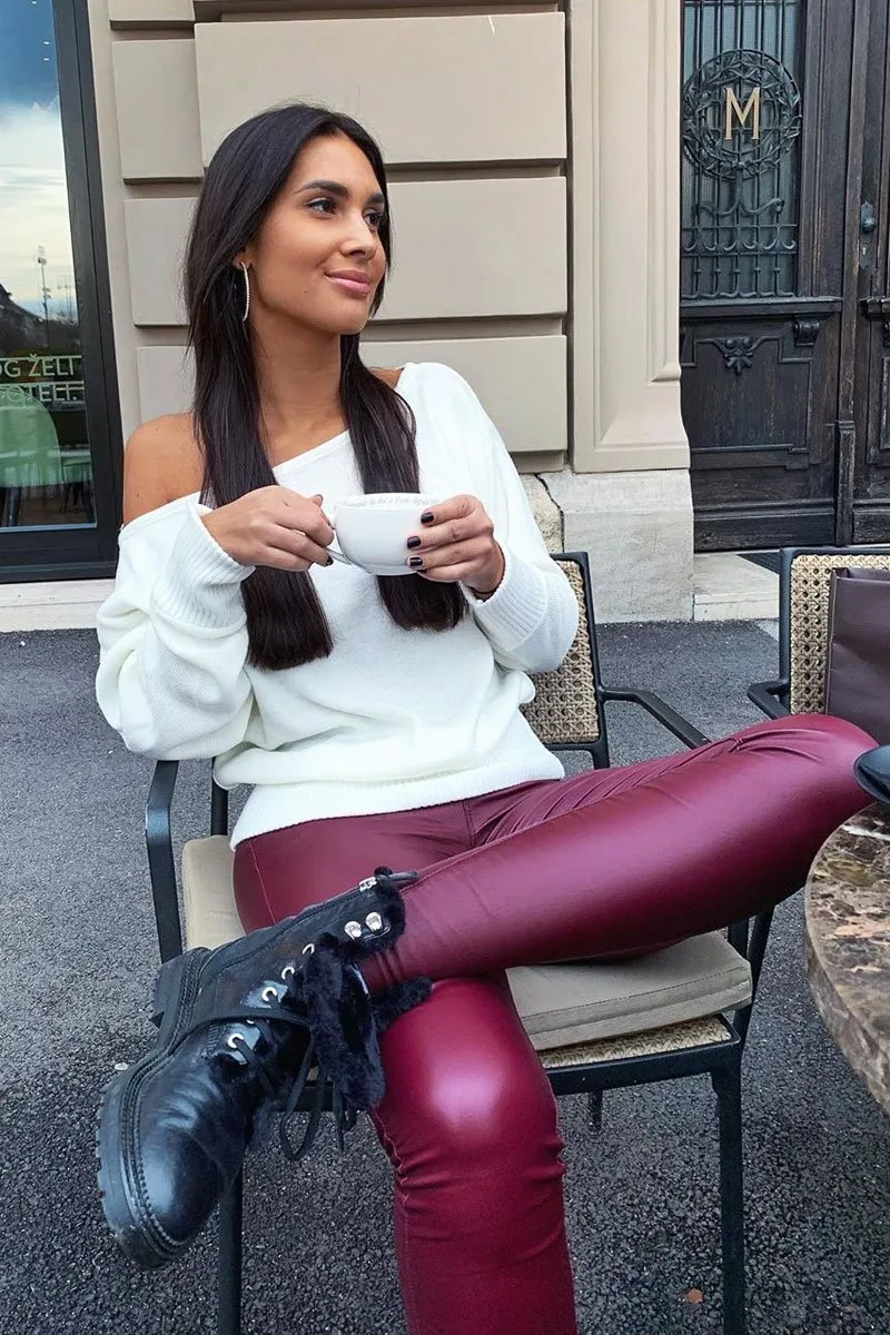 Wine PU Coated Skinny Jeans - Rachell
