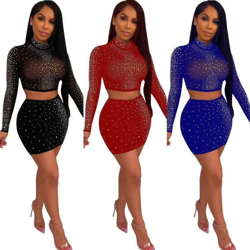 Women Bodycon Crop Top Skirt Set