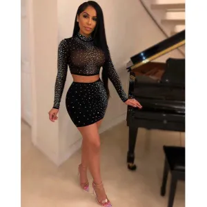 Women Bodycon Crop Top Skirt Set