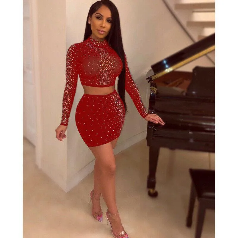 Women Bodycon Crop Top Skirt Set
