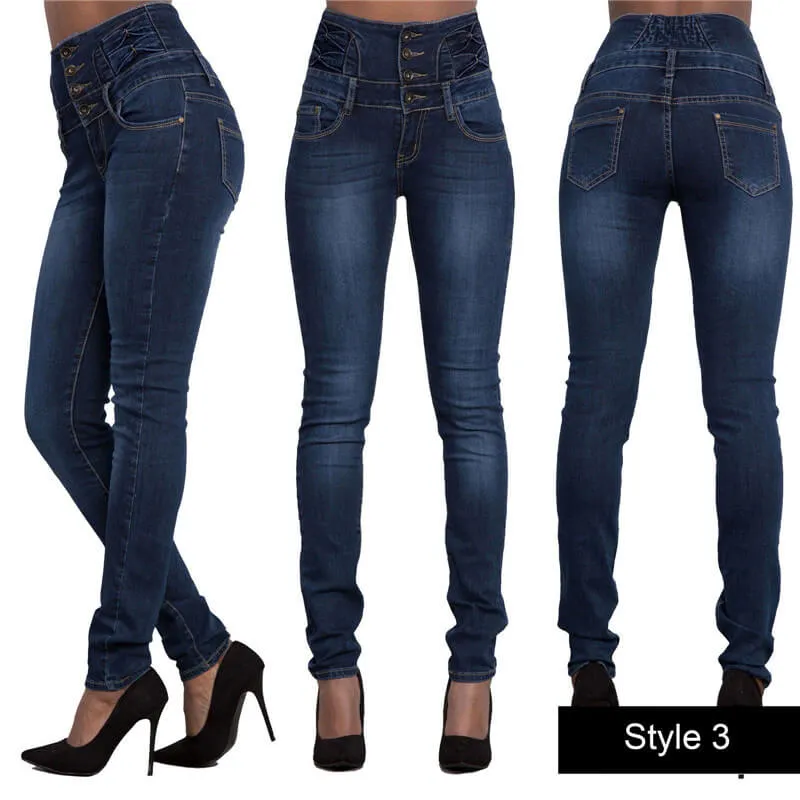 Women Casual Jeans High Waist Straight Leg Slim Pencil Pants