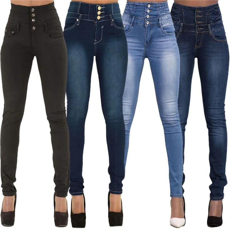 Women Casual Jeans High Waist Straight Leg Slim Pencil Pants