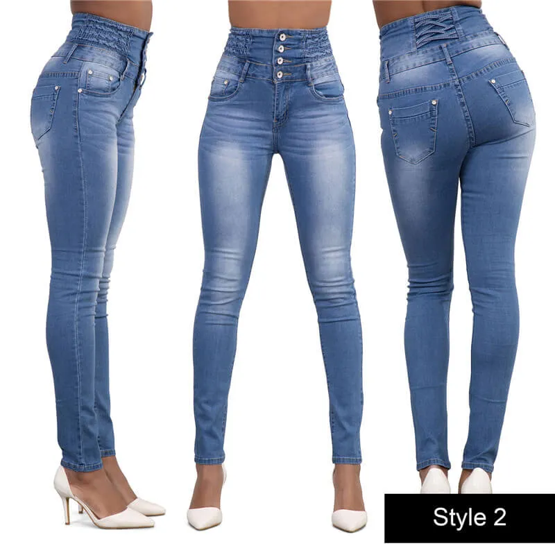 Women Casual Jeans High Waist Straight Leg Slim Pencil Pants