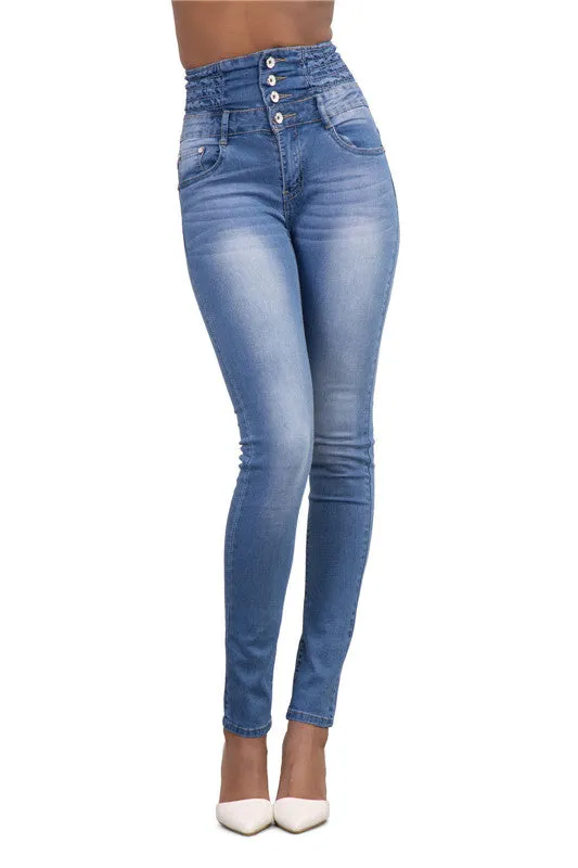 Women Casual Jeans High Waist Straight Leg Slim Pencil Pants