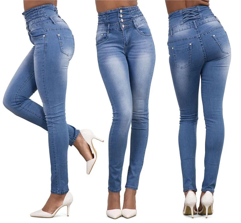 Women Casual Jeans High Waist Straight Leg Slim Pencil Pants