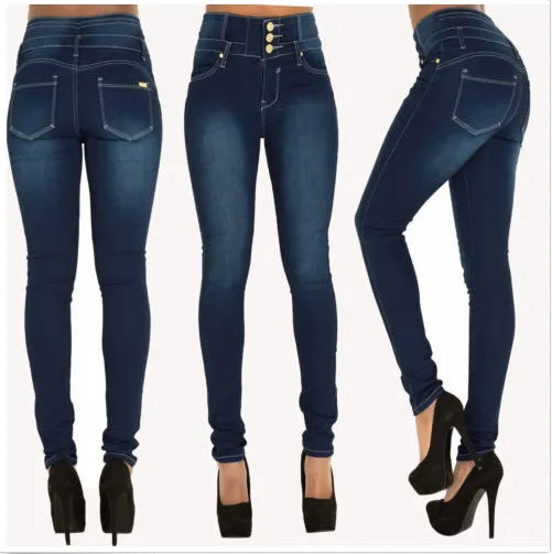 Women Casual Jeans High Waist Straight Leg Slim Pencil Pants