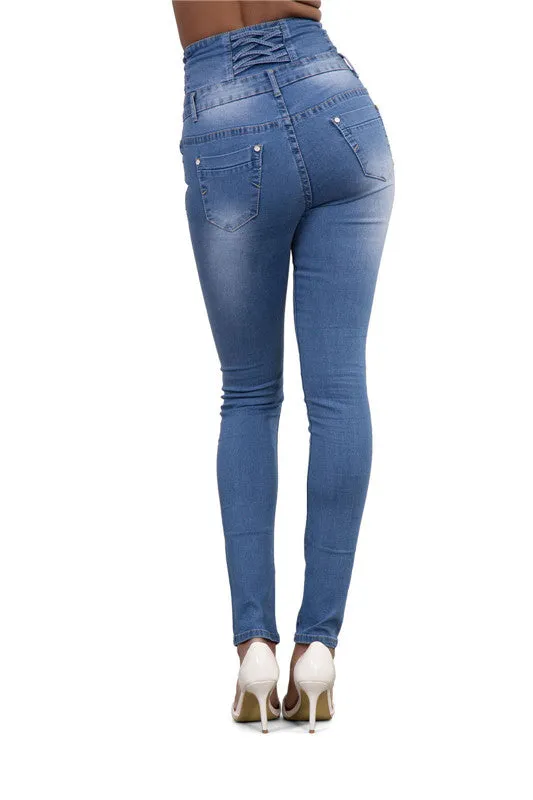 Women Casual Jeans High Waist Straight Leg Slim Pencil Pants