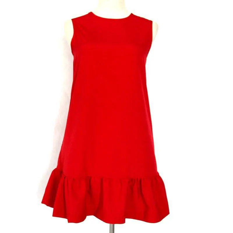 Women Dresses Summer Sleeveless Round Neck Casual Plus Size Beach Solid color Lotus leaf edge Dresses