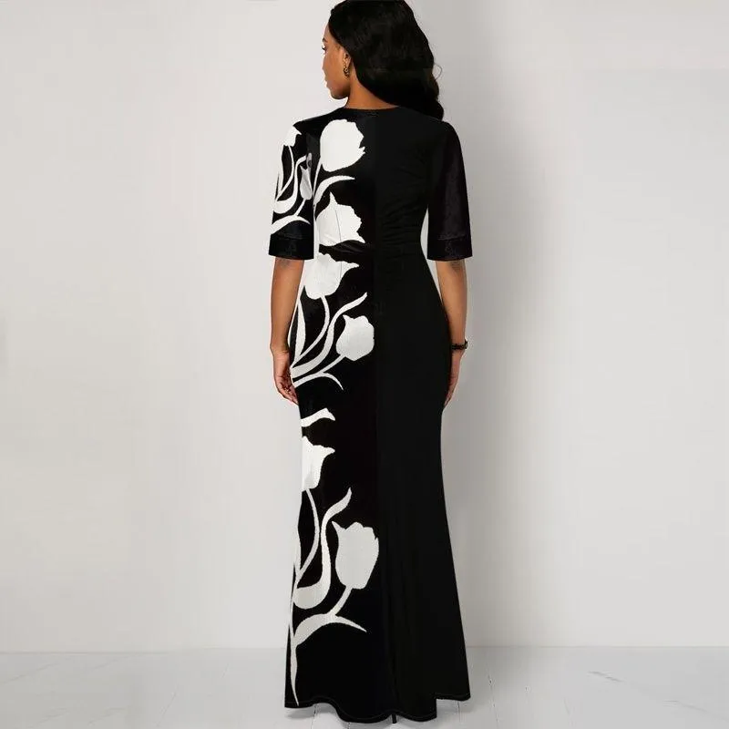 Women Round Neck Split Joint Long Dresses
