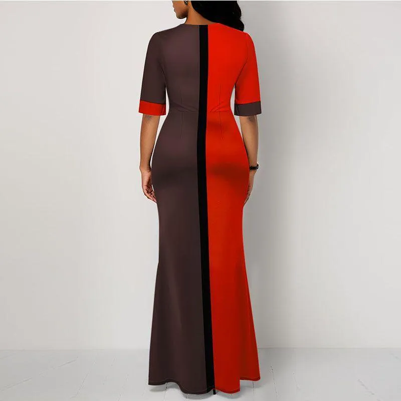 Women Round Neck Split Joint Long Dresses