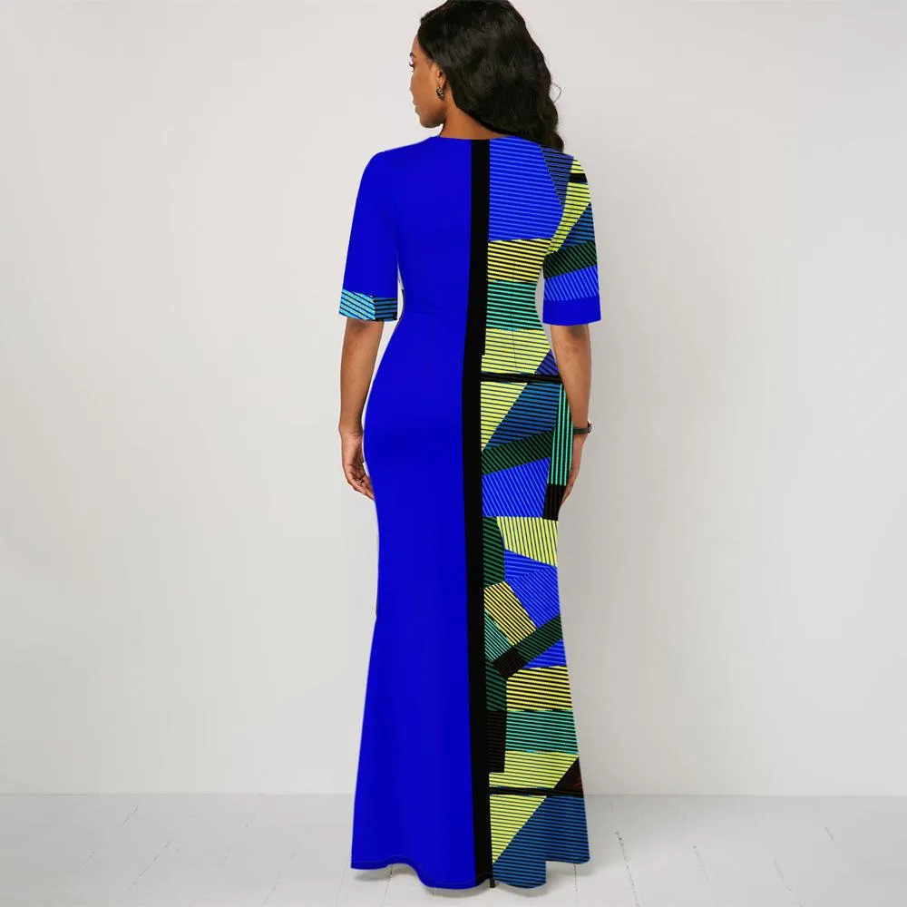 Women Round Neck Split Joint Long Dresses