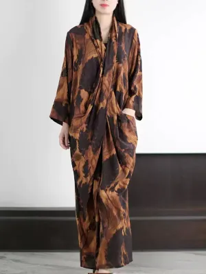 Women Spring Vintage V-Neck X-Shape Flower Dress