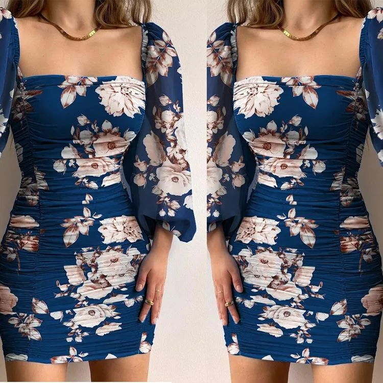 Women Square Neckline Tight Bodycon Short Dresses