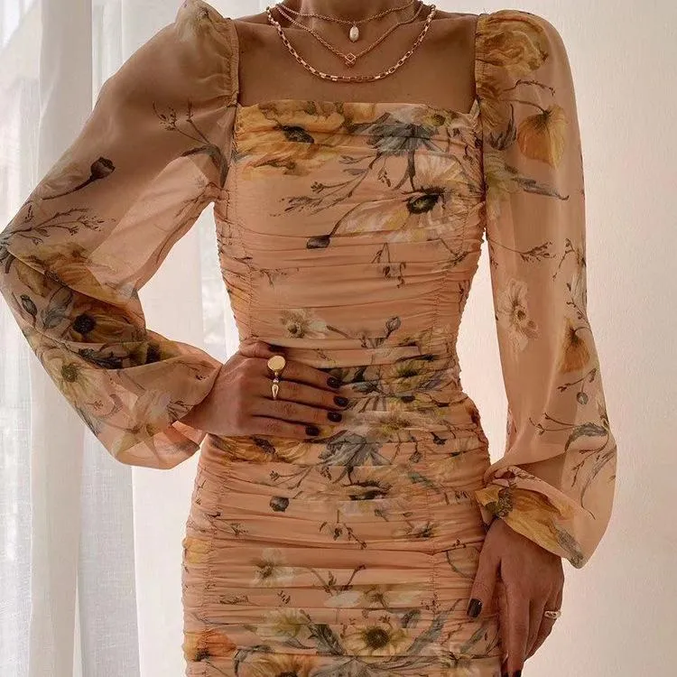 Women Square Neckline Tight Bodycon Short Dresses