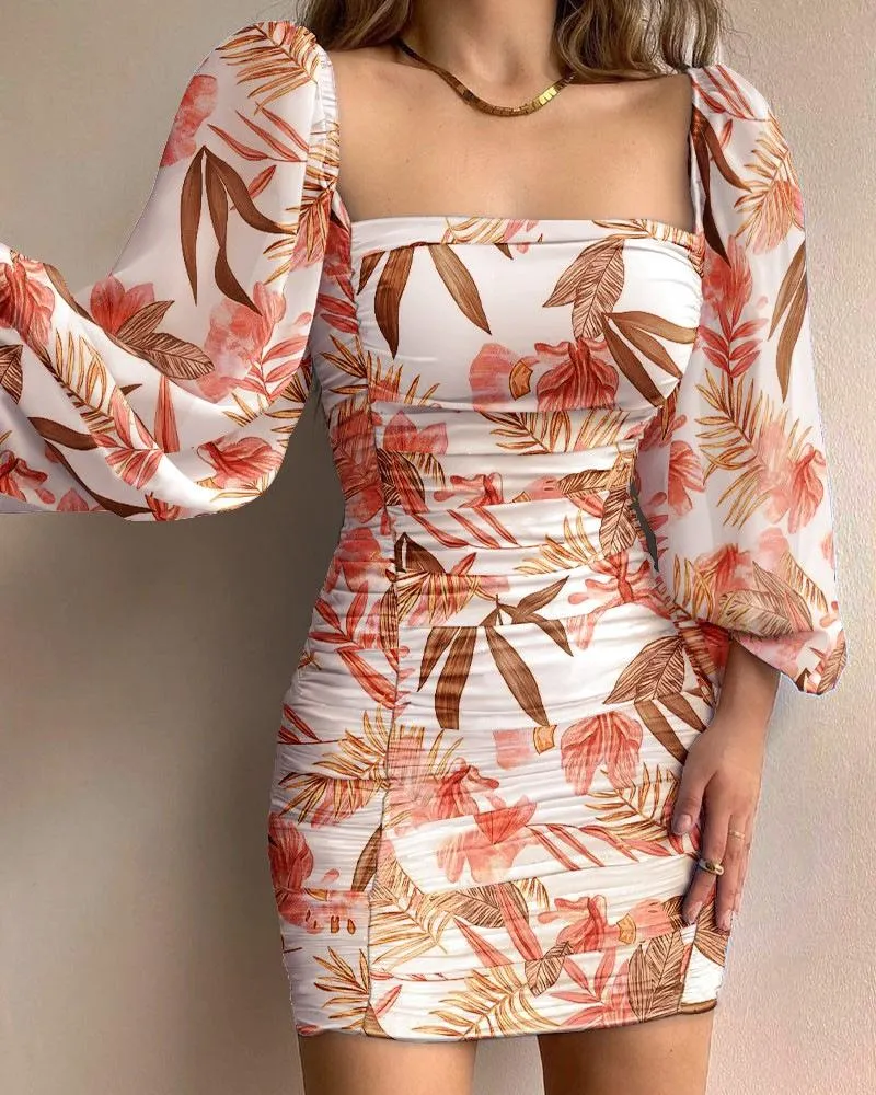 Women Square Neckline Tight Bodycon Short Dresses