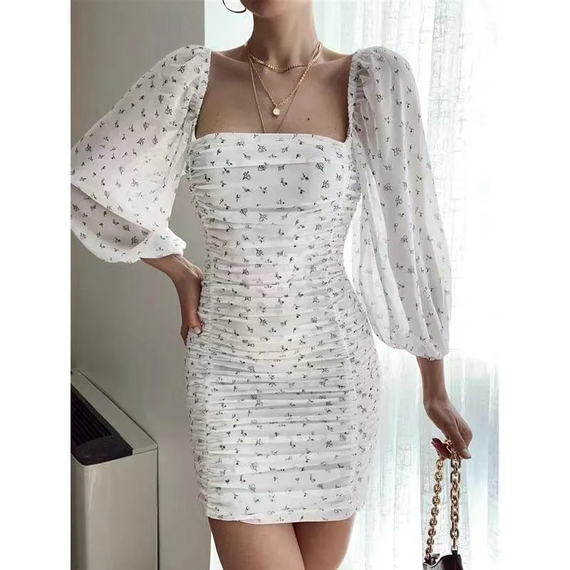 Women Square Neckline Tight Bodycon Short Dresses