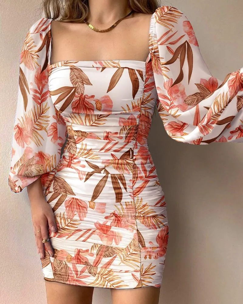 Women Square Neckline Tight Bodycon Short Dresses
