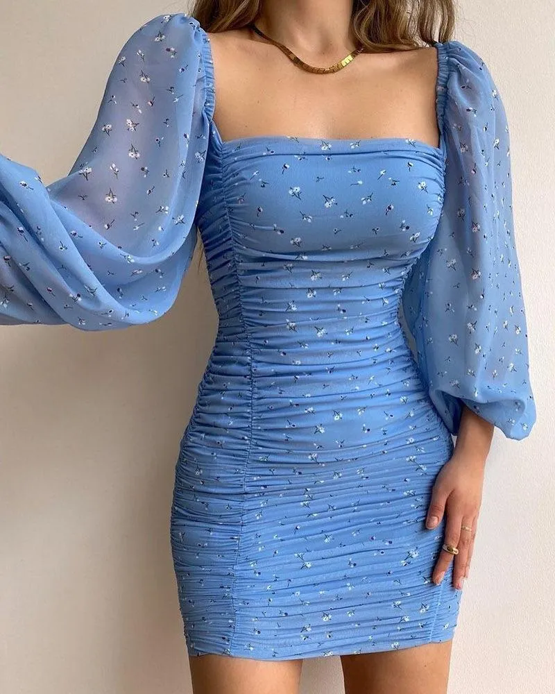 Women Square Neckline Tight Bodycon Short Dresses