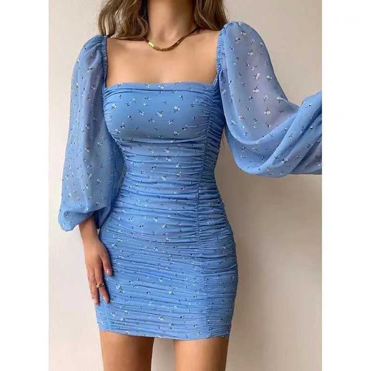 Women Square Neckline Tight Bodycon Short Dresses