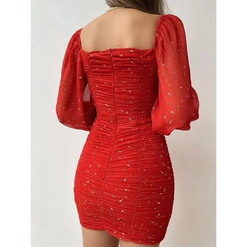 Women Square Neckline Tight Bodycon Short Dresses