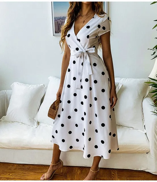 Women Vintage Dress Casual Polka Dot Print