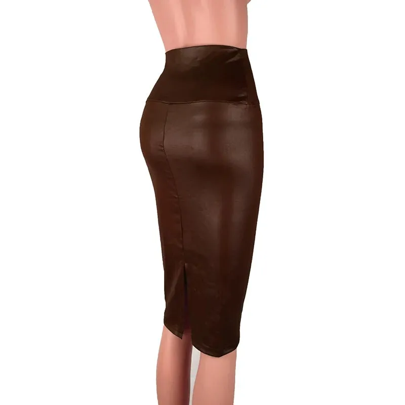Women's Back Split Sexy Skirt Bodycon Clubwear Skirt High Waist PU Leather Skirt Vintage Long Pencil Skirts
