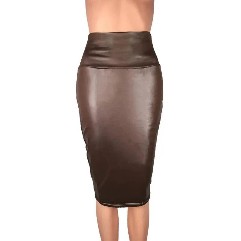 Women's Back Split Sexy Skirt Bodycon Clubwear Skirt High Waist PU Leather Skirt Vintage Long Pencil Skirts