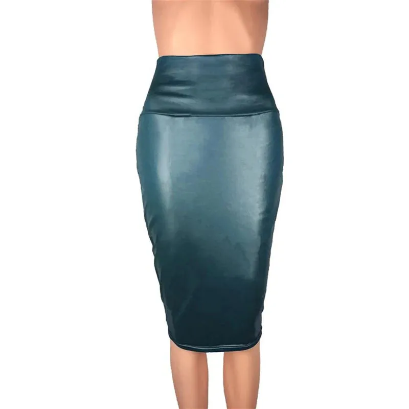 Women's Back Split Sexy Skirt Bodycon Clubwear Skirt High Waist PU Leather Skirt Vintage Long Pencil Skirts