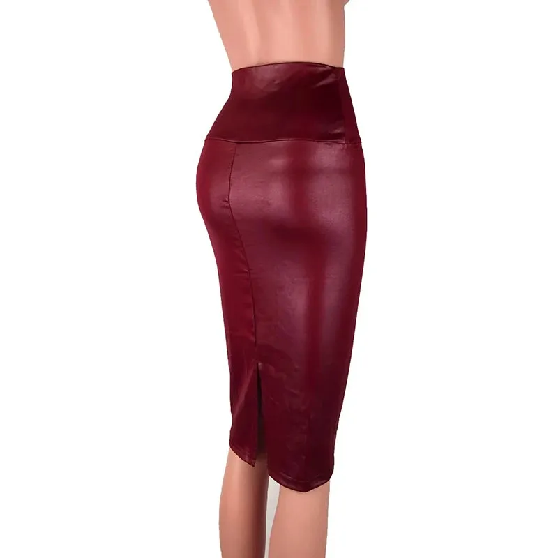 Women's Back Split Sexy Skirt Bodycon Clubwear Skirt High Waist PU Leather Skirt Vintage Long Pencil Skirts
