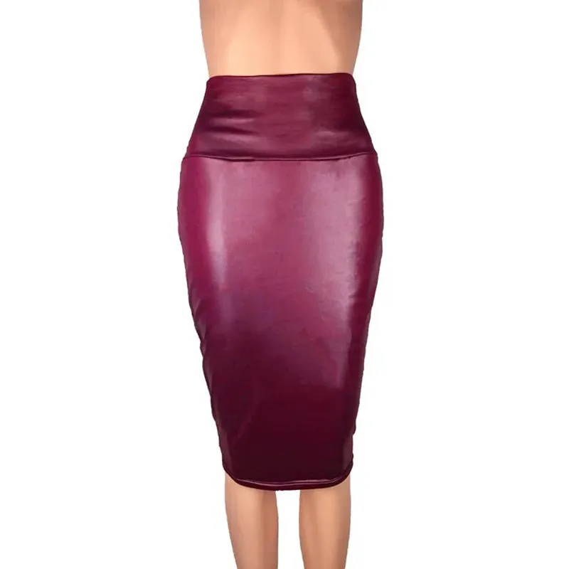 Women's Back Split Sexy Skirt Bodycon Clubwear Skirt High Waist PU Leather Skirt Vintage Long Pencil Skirts