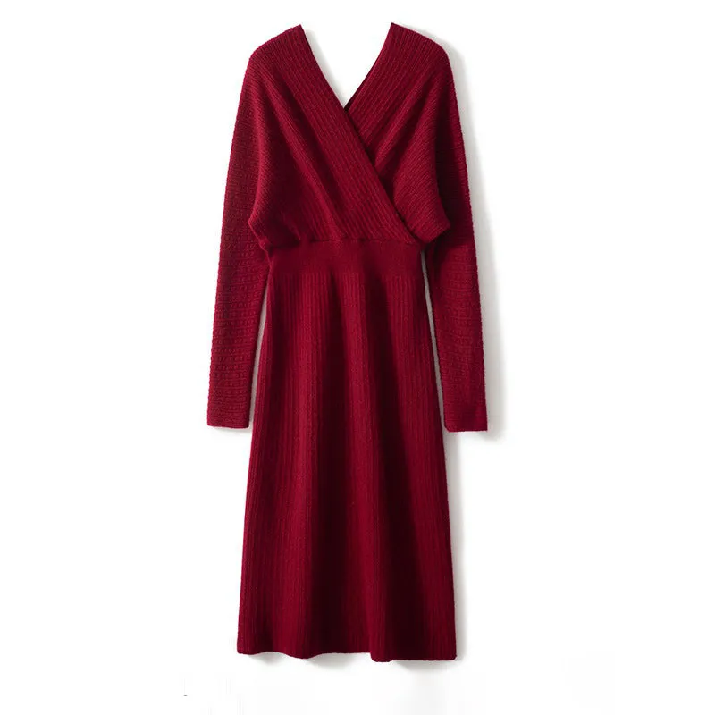 Women's Cashmere Dresses Long Wrap Cashmere Sweather Dresses