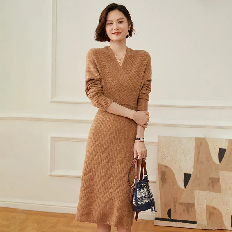 Women's Cashmere Dresses Long Wrap Cashmere Sweather Dresses