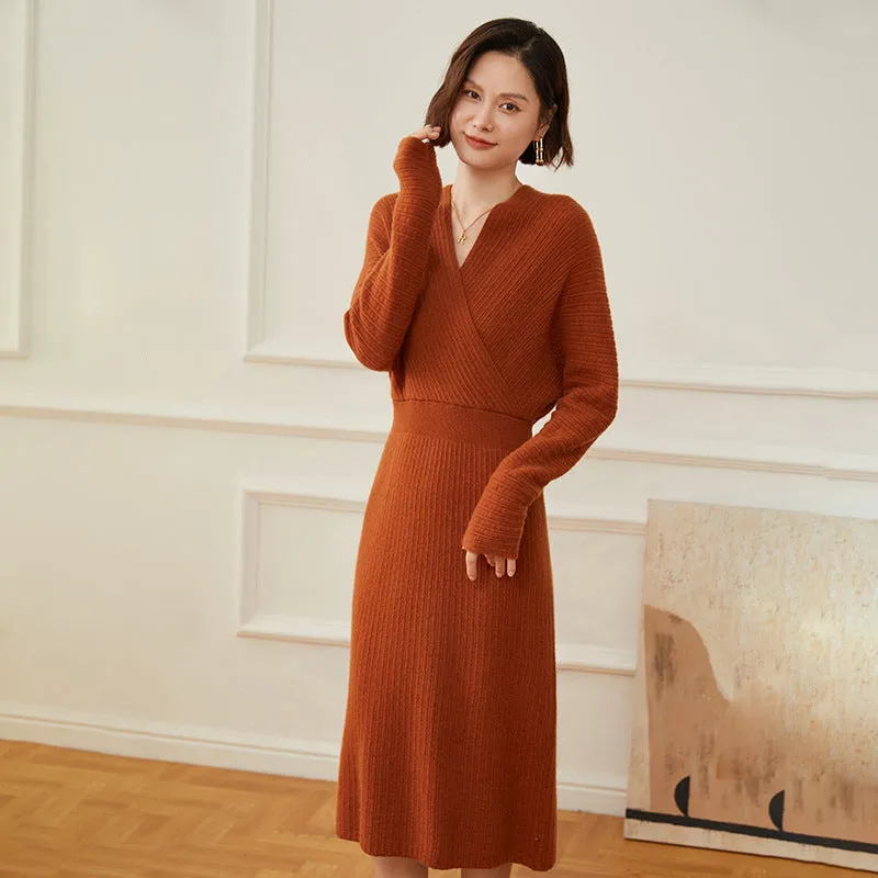 Women's Cashmere Dresses Long Wrap Cashmere Sweather Dresses