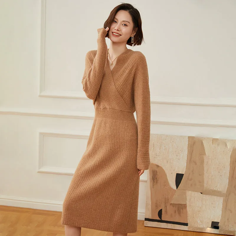 Women's Cashmere Dresses Long Wrap Cashmere Sweather Dresses