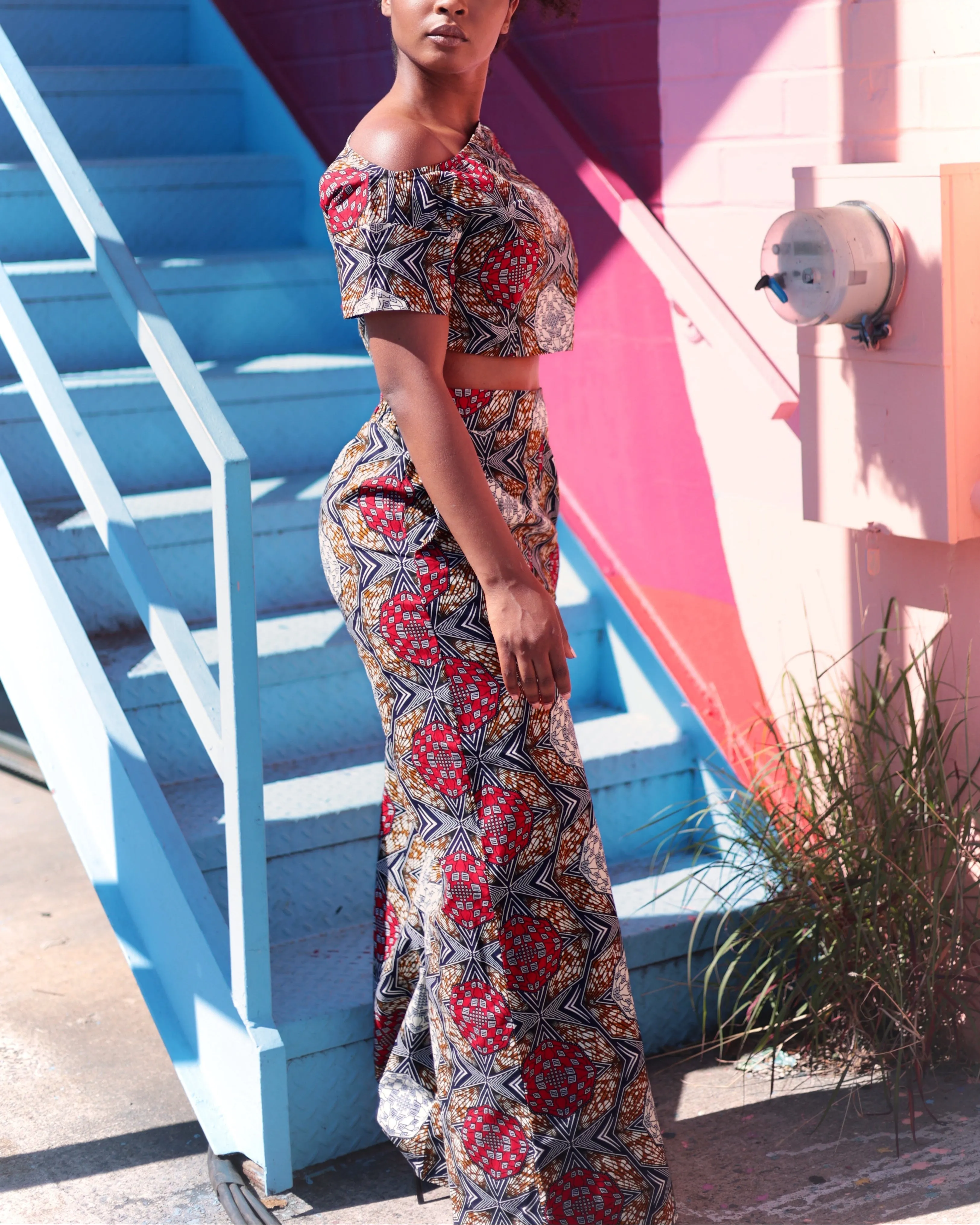 Women's Casual Print Off-Shoulder Top and Pants Two-Piece Set