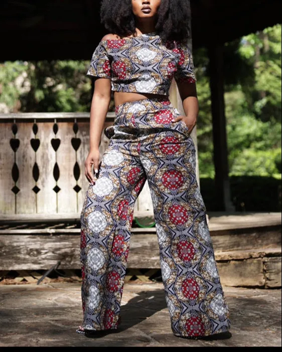 Women's Casual Print Off-Shoulder Top and Pants Two-Piece Set