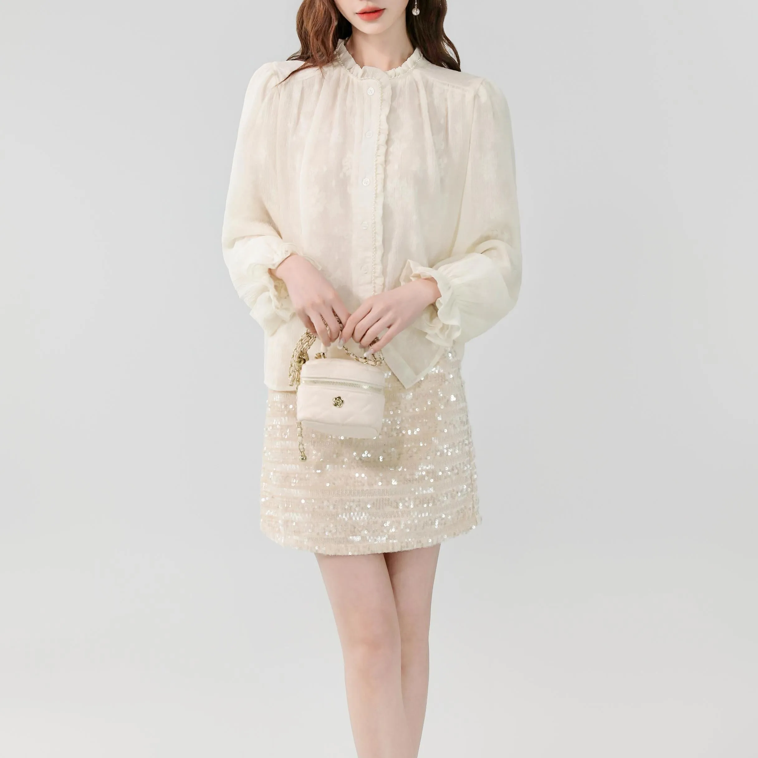 Women's Cropped Mini Pencil Skirt in Sparkling Sequin