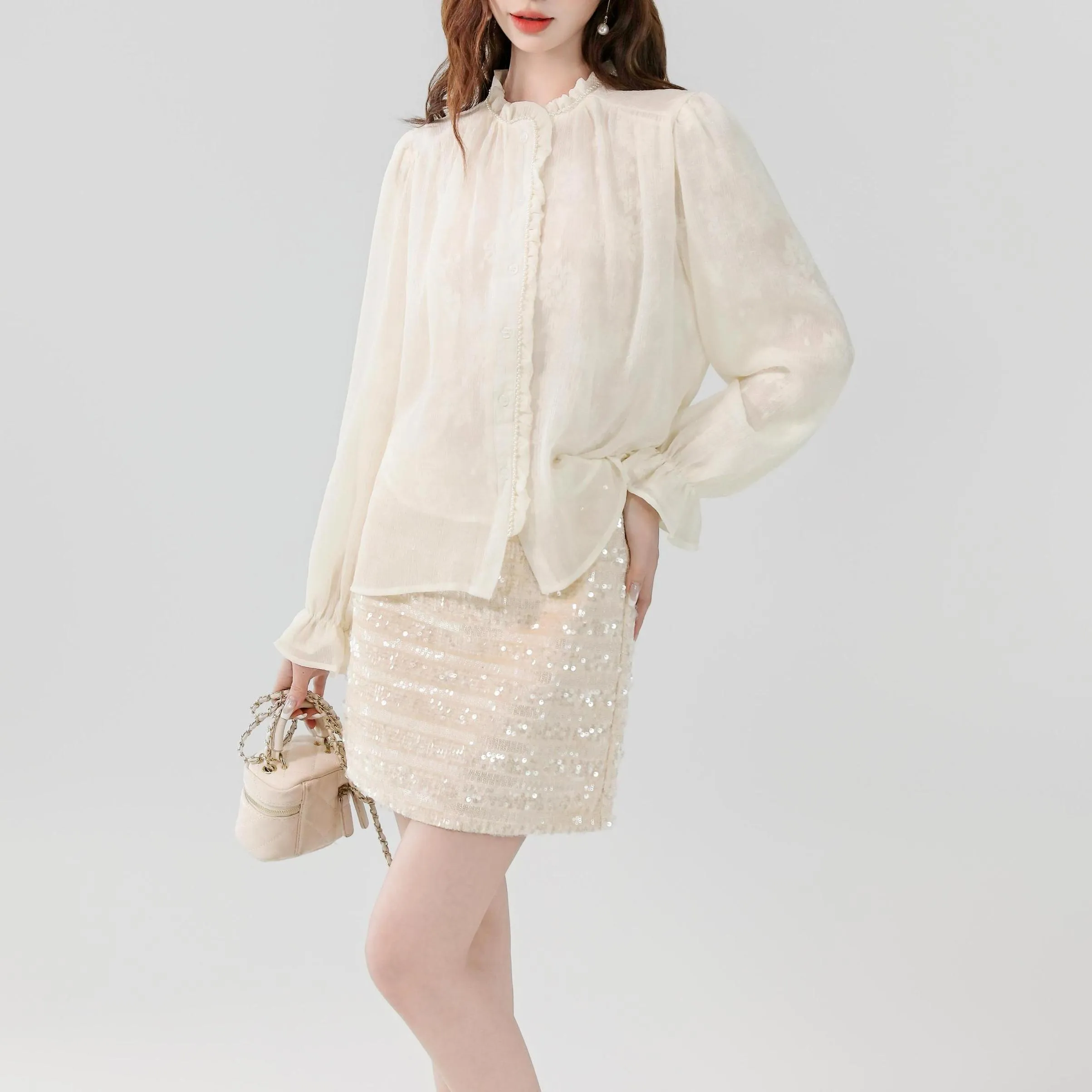 Women's Cropped Mini Pencil Skirt in Sparkling Sequin