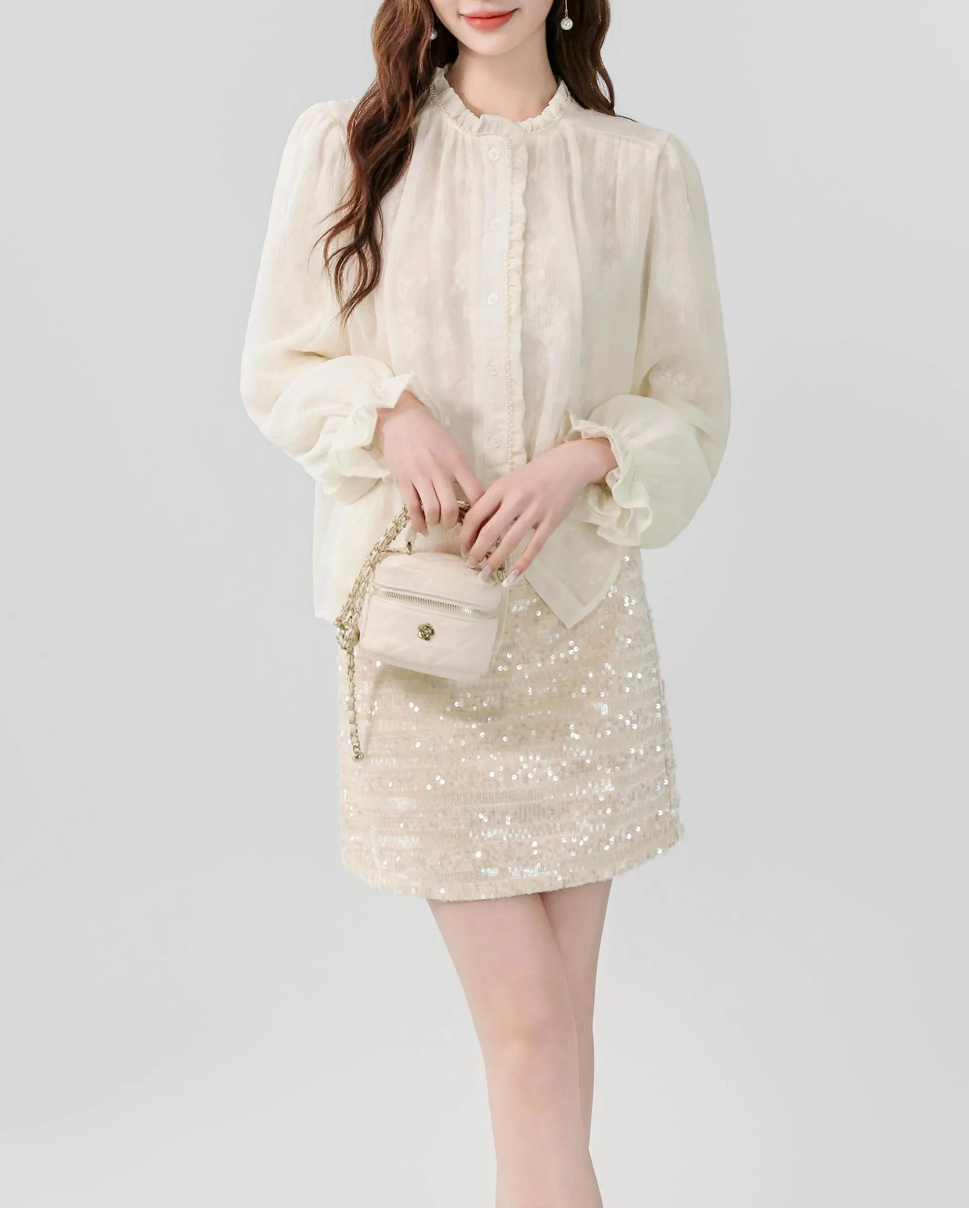 Women's Cropped Mini Pencil Skirt in Sparkling Sequin