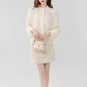 Women's Cropped Mini Pencil Skirt in Sparkling Sequin