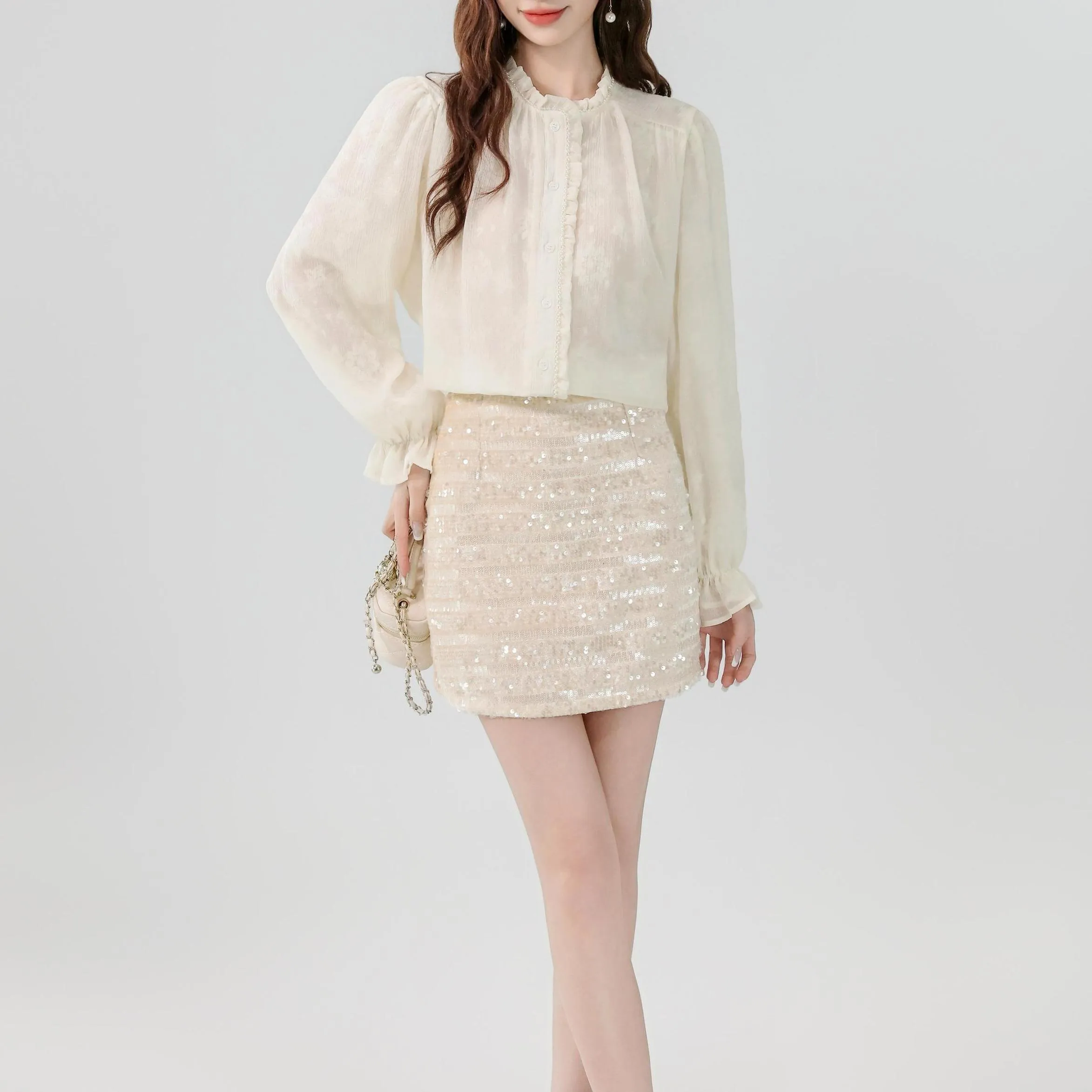 Women's Cropped Mini Pencil Skirt in Sparkling Sequin