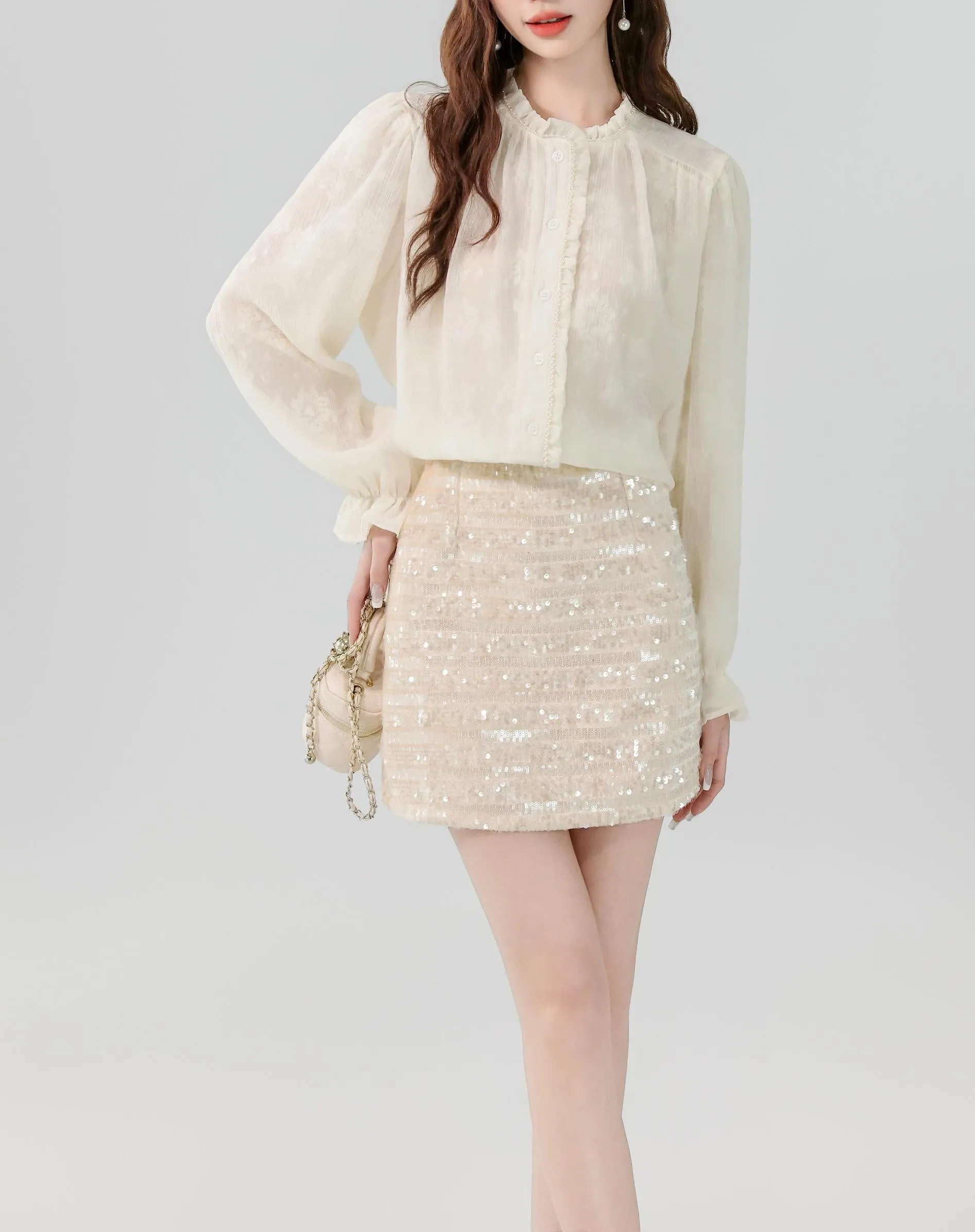 Women's Cropped Mini Pencil Skirt in Sparkling Sequin