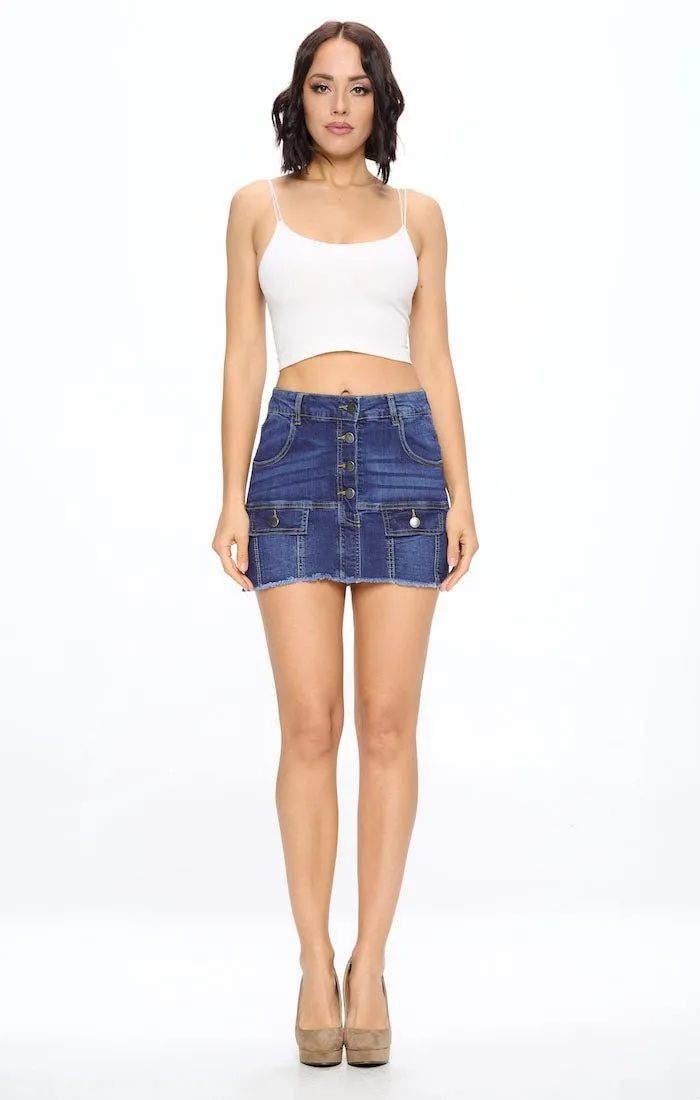 Womens Denim Mini Skirt With Faux Pocekts