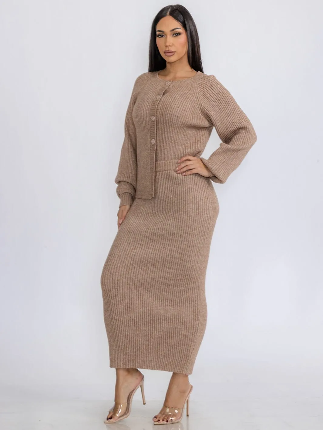 WOMEN'S ELASTIC WAIST PENCIL RIBBED MAXI SKIRT