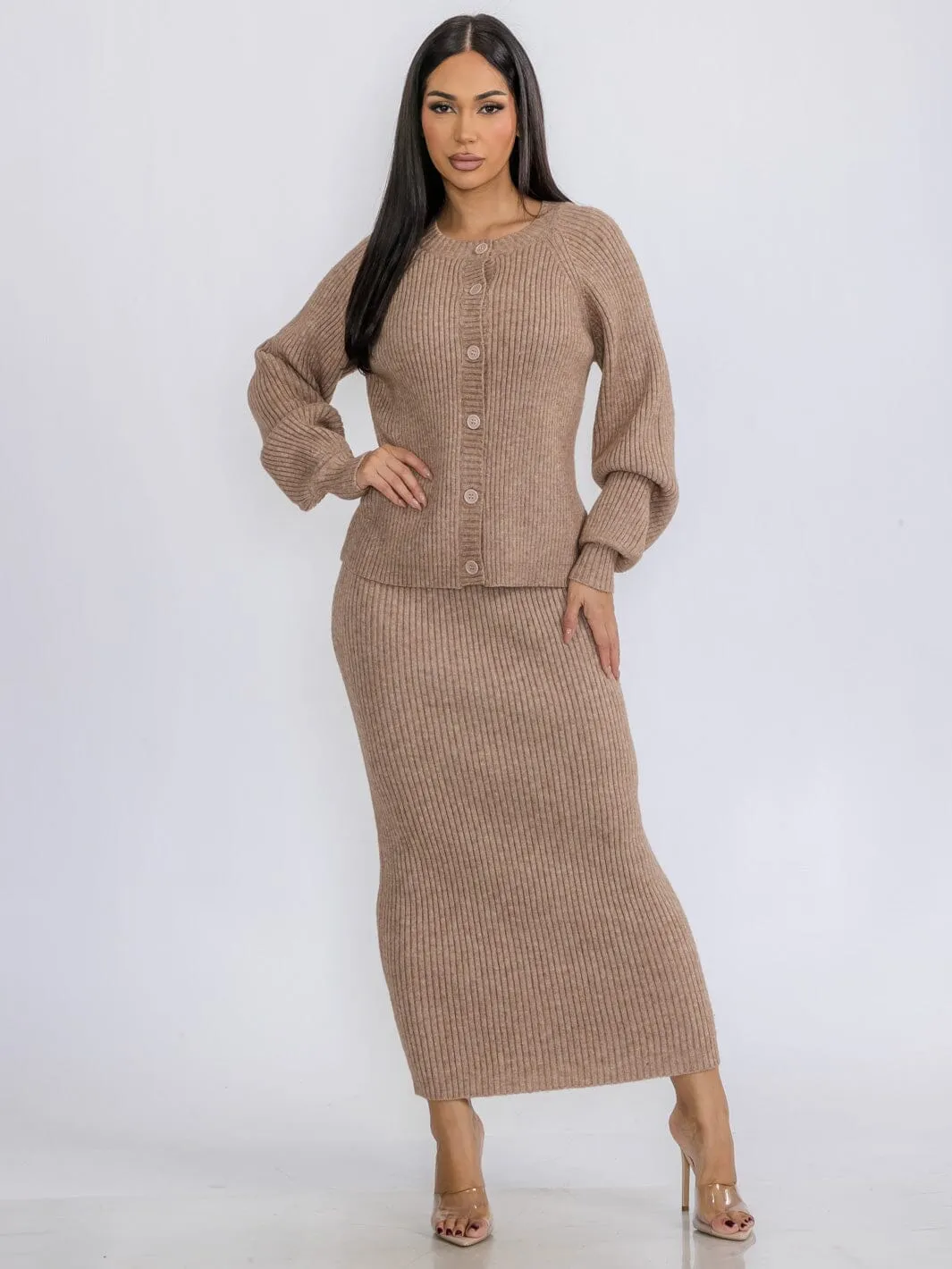 WOMEN'S ELASTIC WAIST PENCIL RIBBED MAXI SKIRT
