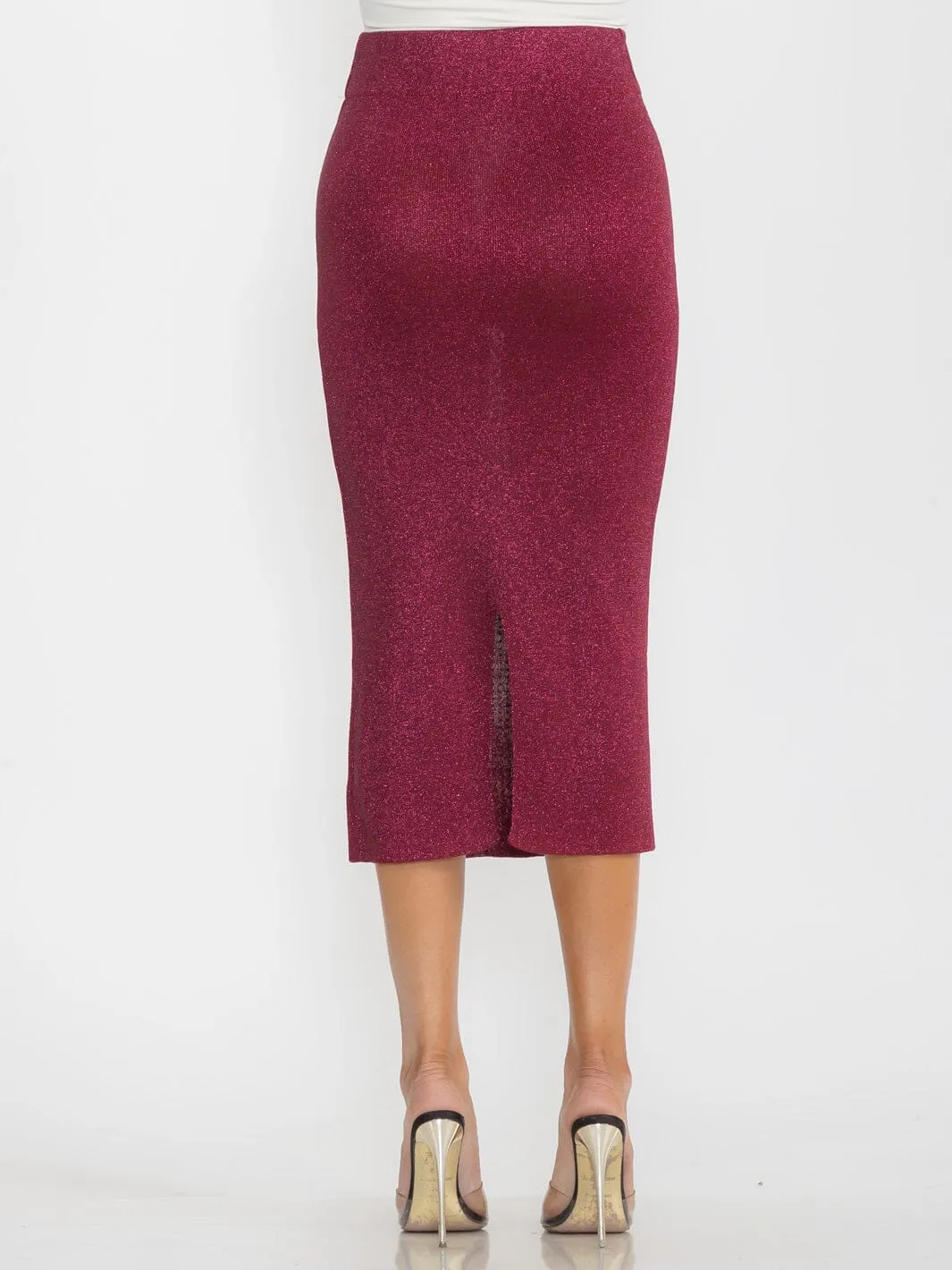 WOMEN'S ELASTIC WAIST STUDS FRONT DETAILED PENCIL MIDI SKIRT