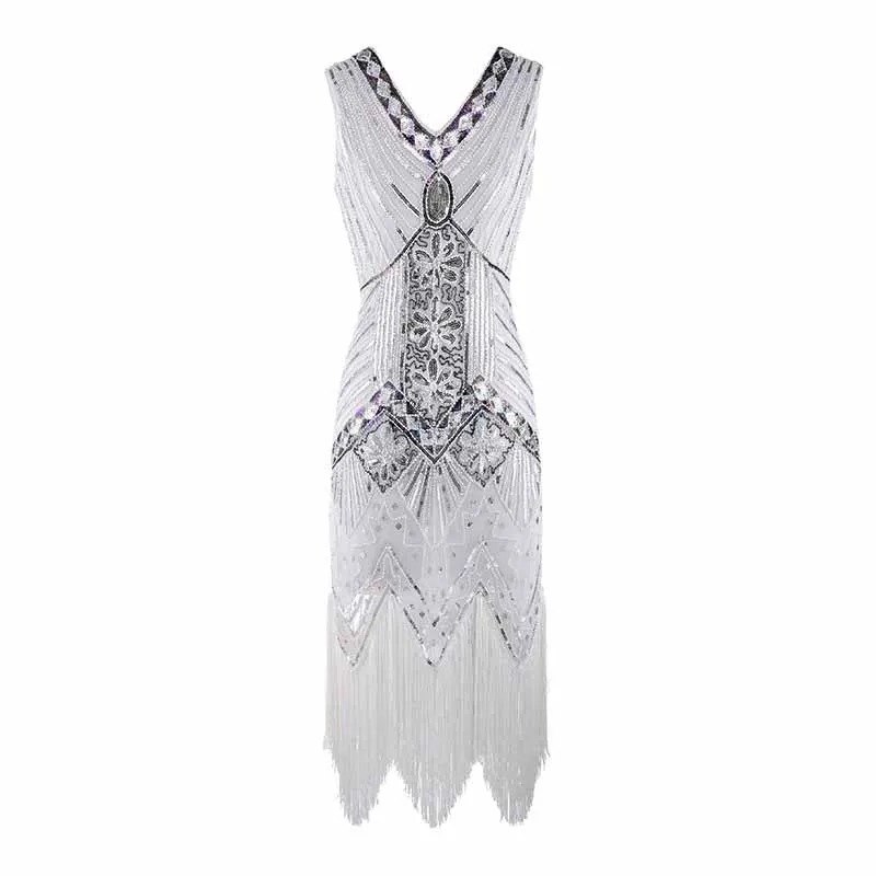Women's Flapper Dresses 1920s V Neck Beaded Fringed Great Gatsby Dress