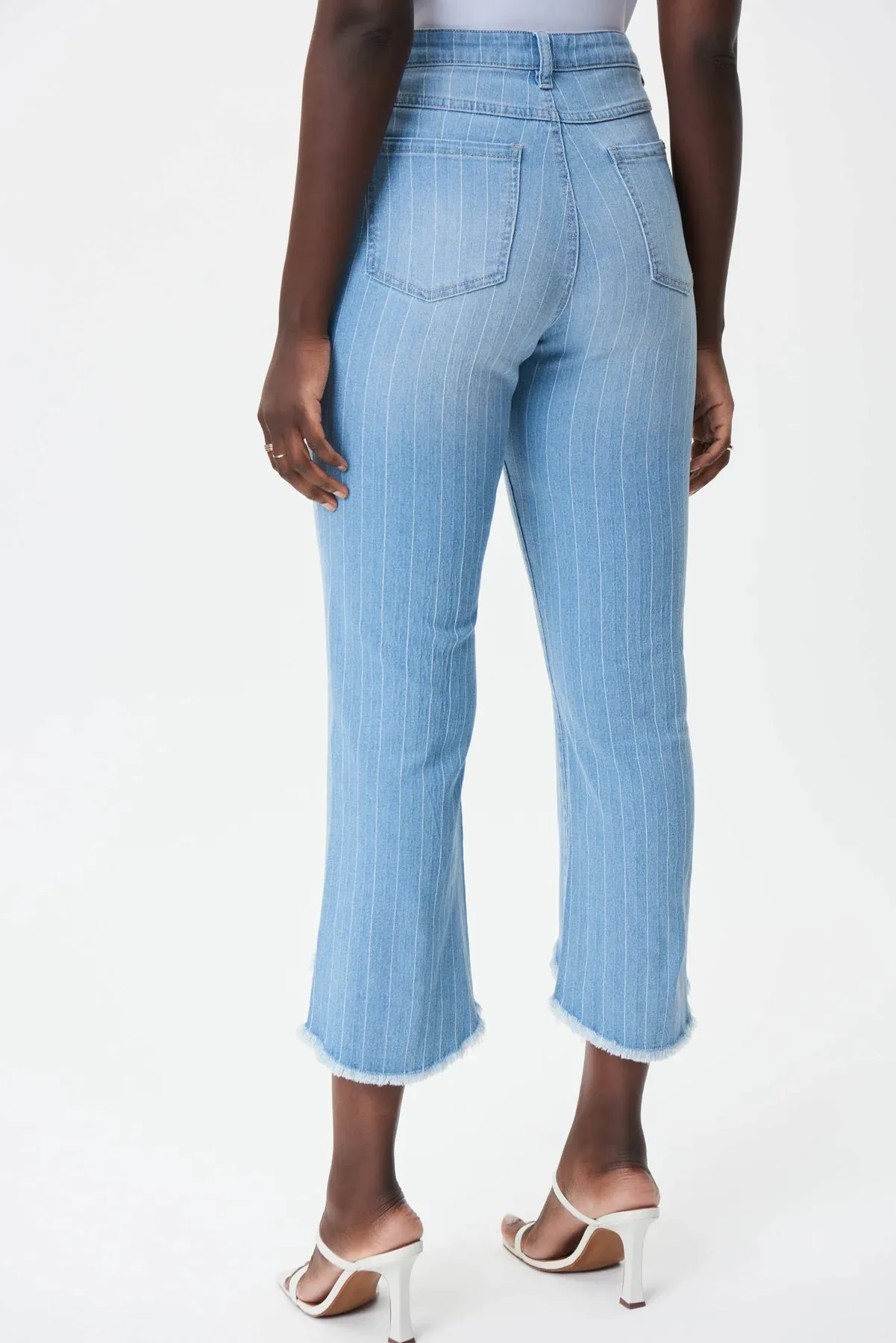 Women's Joseph Ribkoff | Faded Stripe Flare Crop Jean | Blue and White